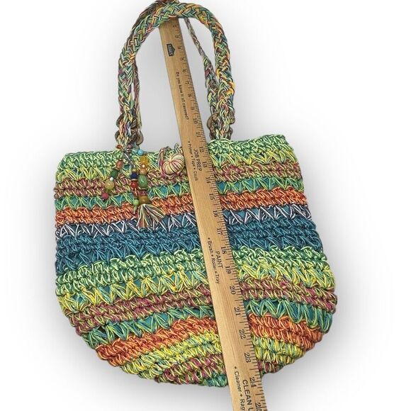 Cappelli Straworld Inc Rainbow Multicolored Boho Straw Woven Shoulder Bag Purse - Picture 10 of 12